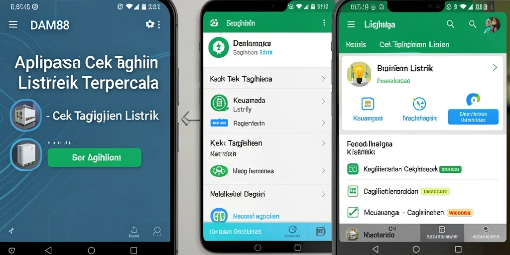 Tampilan antarmuka aplikasi DAM88 menampilkan fitur cek tagihan listrik yang mudah digunakan.