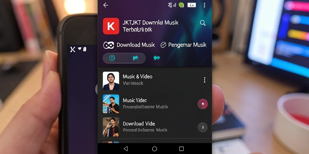 Tampilan antarmuka aplikasi JKTJKT untuk Download Musik yang minimalis dan mudah digunakan.