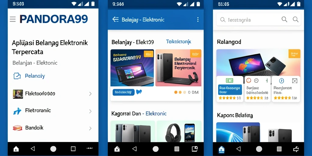 Tampilan antarmuka aplikasi PANDORA99 saat berbelanja elektronik.