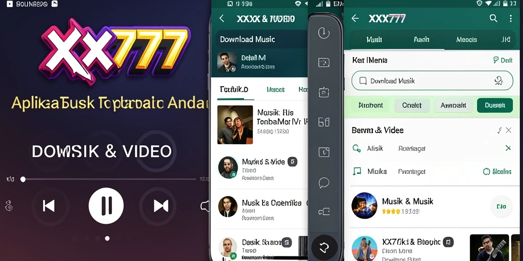 Tampilan antarmuka aplikasi XXX777 dengan fitur Download Musik yang mudah digunakan.