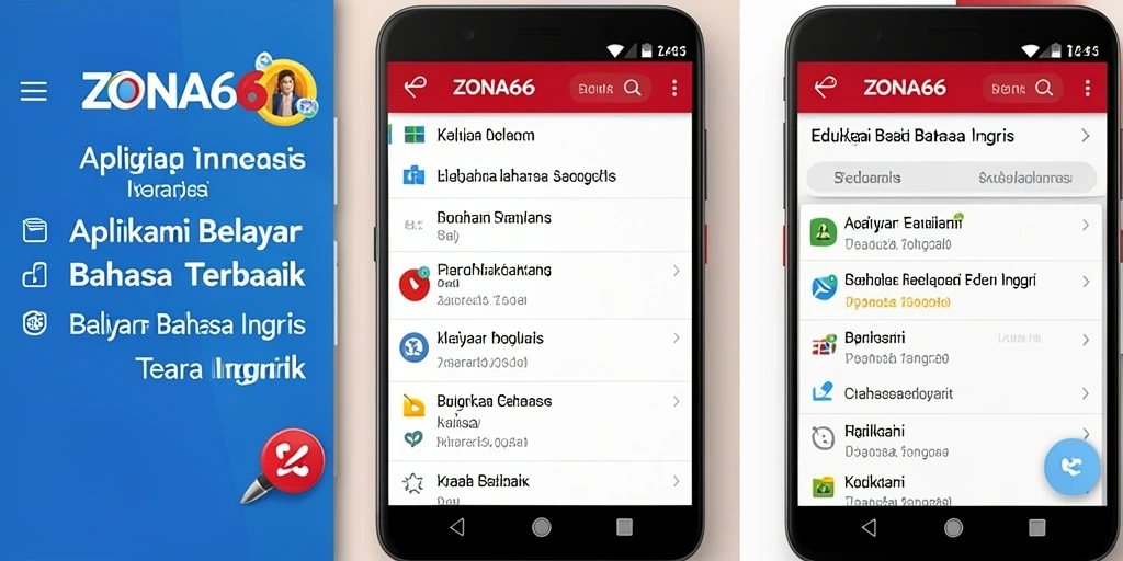 Antarmuka aplikasi ZONA66 untuk belajar Bahasa Inggris yang interaktif.